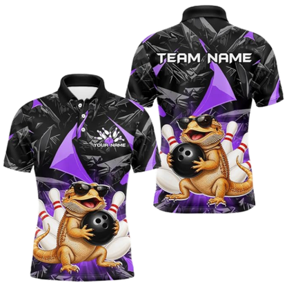 Bearded Dragon Custom Mens Bowling Polo Shirt, Custom Bearded Dragon Bowling Team Shirts BZ0674