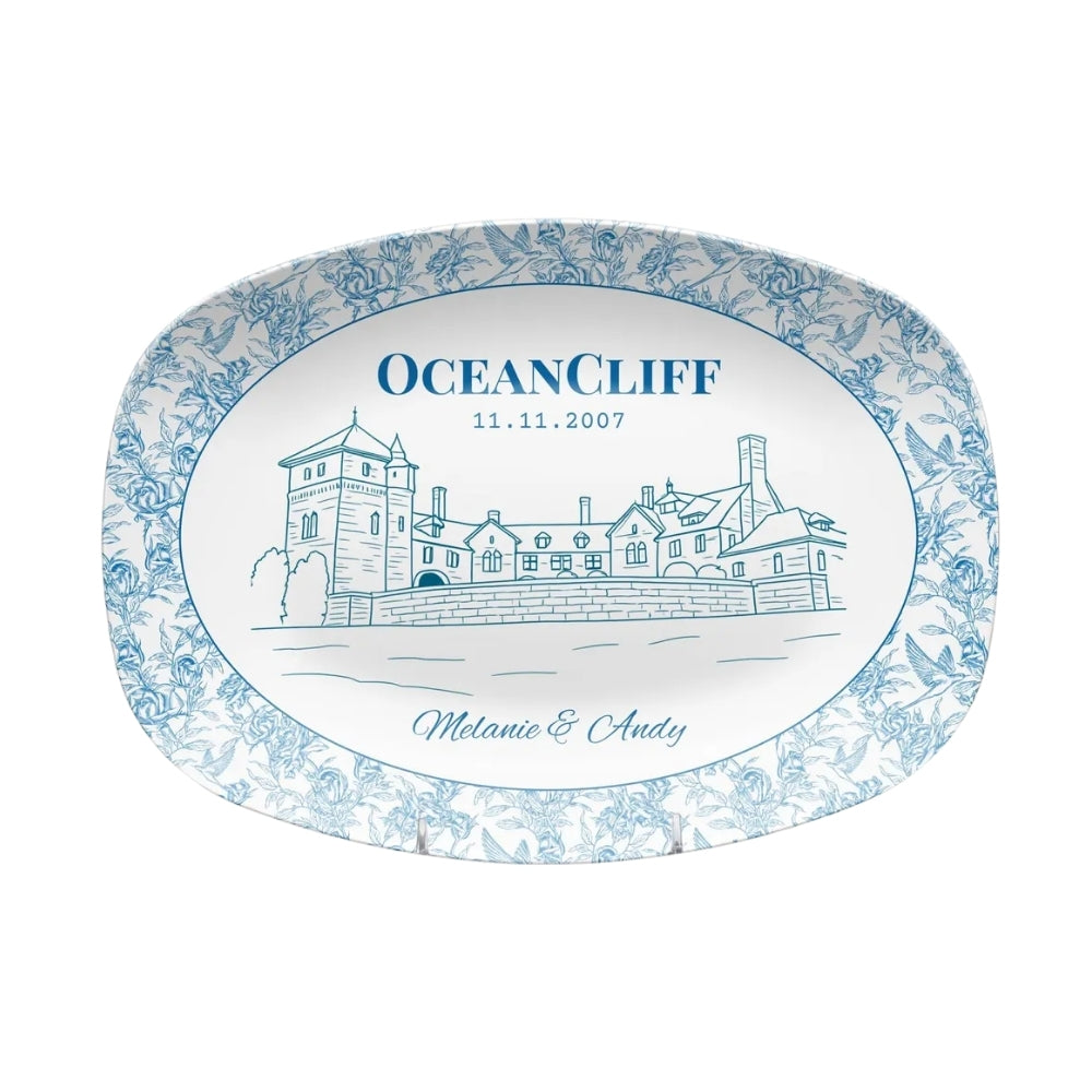 Custom Blue and White Wedding Venue Platter, Custom Platter For Wedding Engagement WD0060
