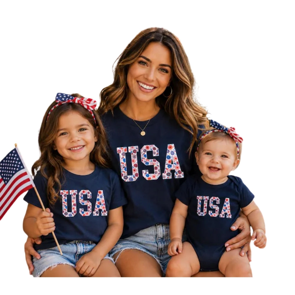 USA Floral Family Matching T Shirt, Patriotic Family Shirts ET1083