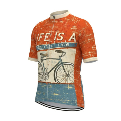 Life Is A Beautiful Ride Short Sleeve Vintage Cycling Jersey Mens, Vintage Cycling Jerseys CZ0071