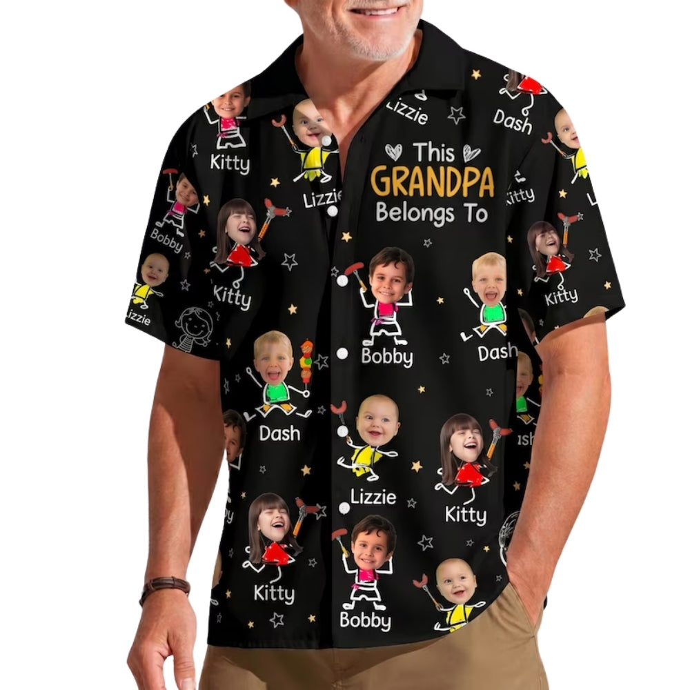 This Grandpa Belongs To Custom Kid Face Hawaiian Shirts, Custom Father's Day Hawaiian Shirts For Dad Grandpa HE0226