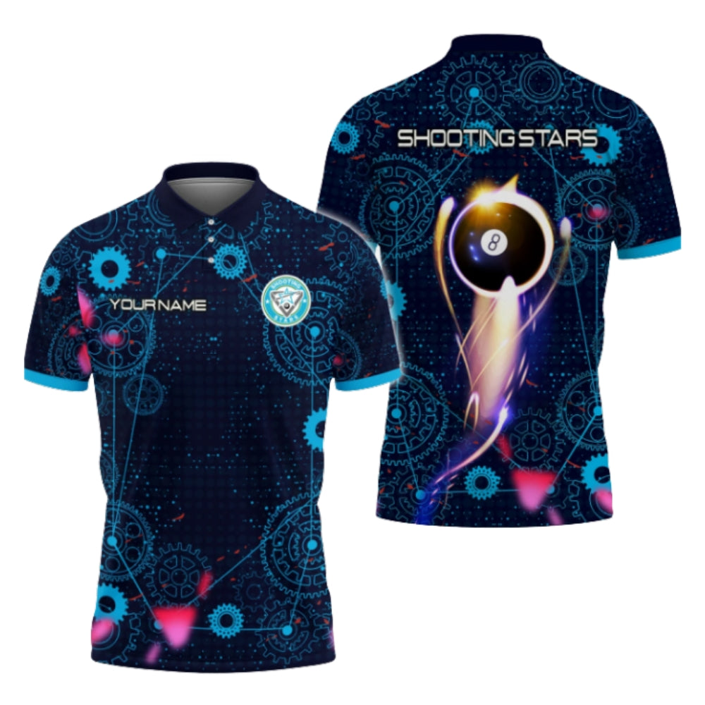 Custom Shooting Stars 8 Ball Gear Billiard Polo Shirts For Men, Custom Billiard Shirts BIZ0268