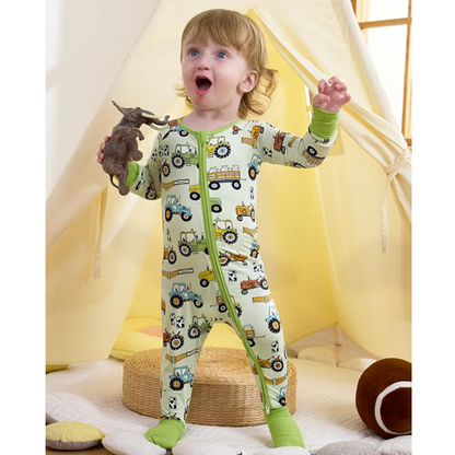 Tractor Farm Baby Romper Convertible Zipper, Tractor Lover Convertible Romper For Baby BB0604