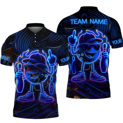 Custom Neon Flame Bowling Polo Shirts Mens, Custom Bowling Team Shirts BZ0353