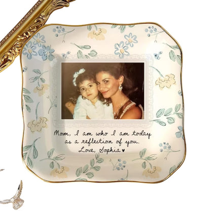 Custom Photo Mother of The Bride Floral Ring Dish, Personalized Floral Wedding Jewelry Dish for Mom WD0245