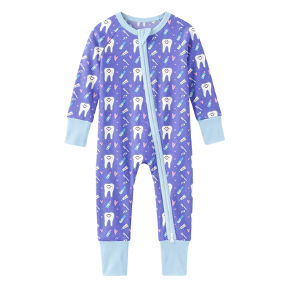 Brushing Teeth Purple Baby Romper Convetible Zipper, Teeth Baby Romper Convertible BB0892