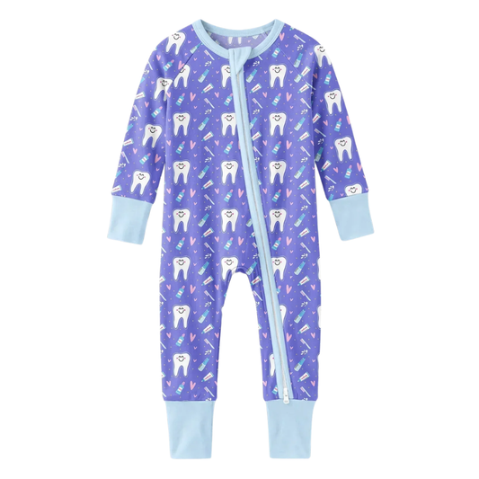 Brushing Teeth Purple Baby Romper Convetible Zipper, Teeth Baby Romper Convertible BB0892
