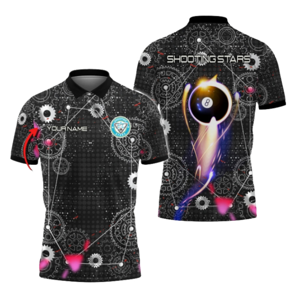 Custom Shooting Stars 8 Ball Gear Billiard Polo Shirts For Men, Custom Billiard Shirts BIZ0268