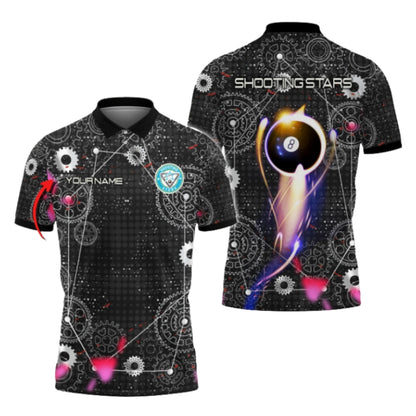 Custom Shooting Stars 8 Ball Gear Billiard Polo Shirts For Men, Custom Billiard Shirts BIZ0268