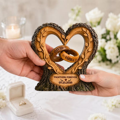 Custom Couple Rings Interlocking Wooden Plaque, Custom Wedding Anniversary Wooden Block WD0768