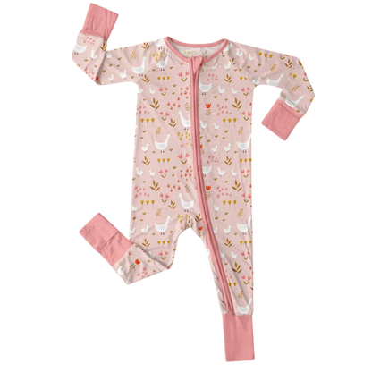 Goose Floral Pink Baby Convertible Zippy Romper, Goose Baby Girl Romper Convertible BB0829