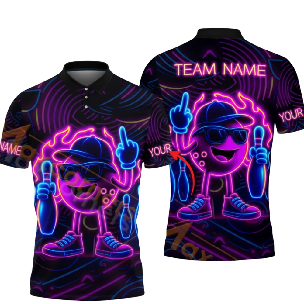 Custom Neon Flame Bowling Polo Shirts Mens, Custom Bowling Team Shirts BZ0353