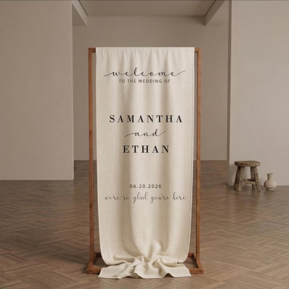 Personalized Minimalist Wedding Fabric Welcome Sign, Custom Welcome Banner For Wedding Day WD0910