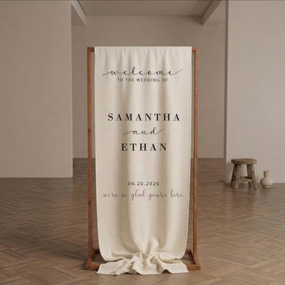Personalized Minimalist Wedding Fabric Welcome Sign, Custom Welcome Banner For Wedding Day WD0910