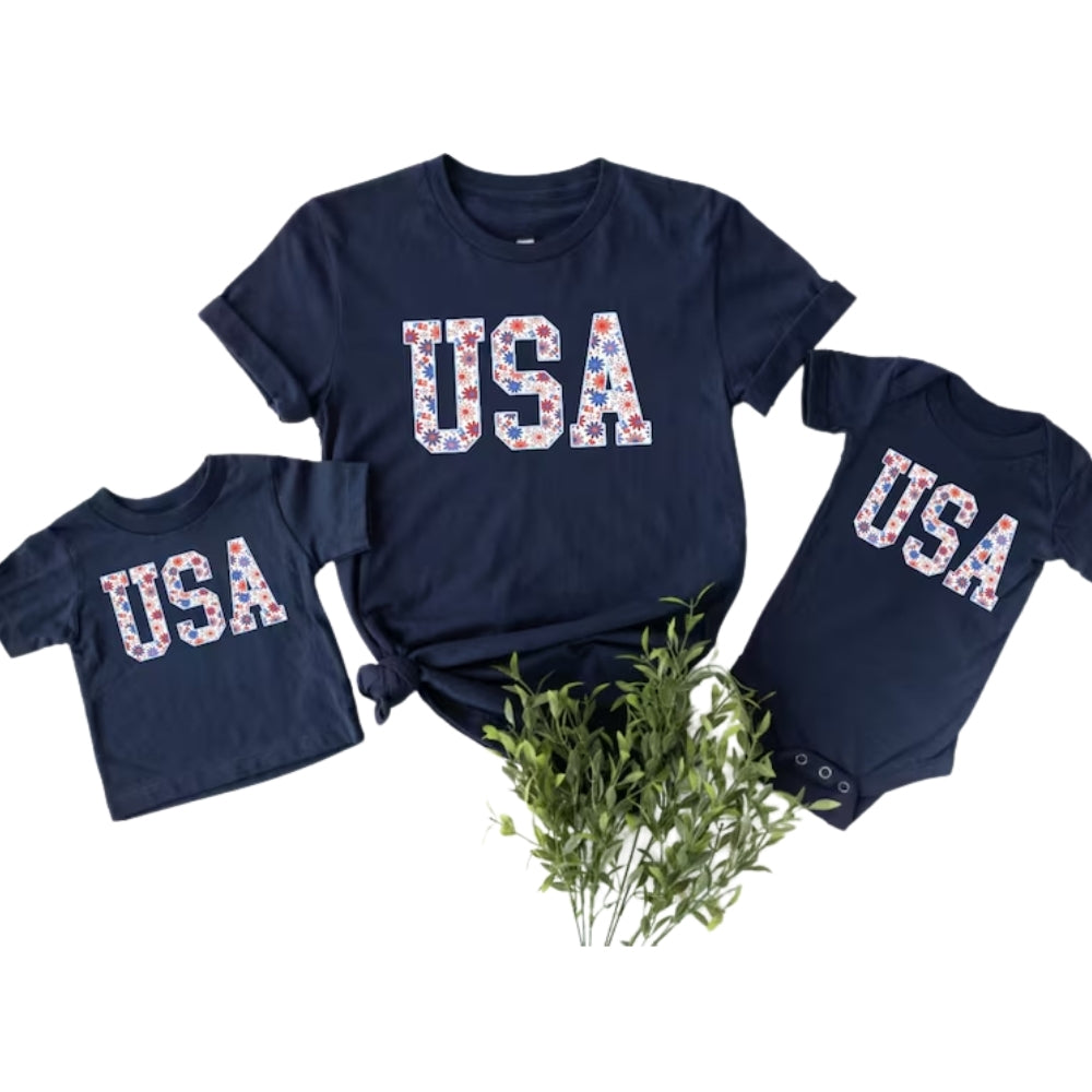USA Floral Family Matching T Shirt, Patriotic Family Shirts ET1083