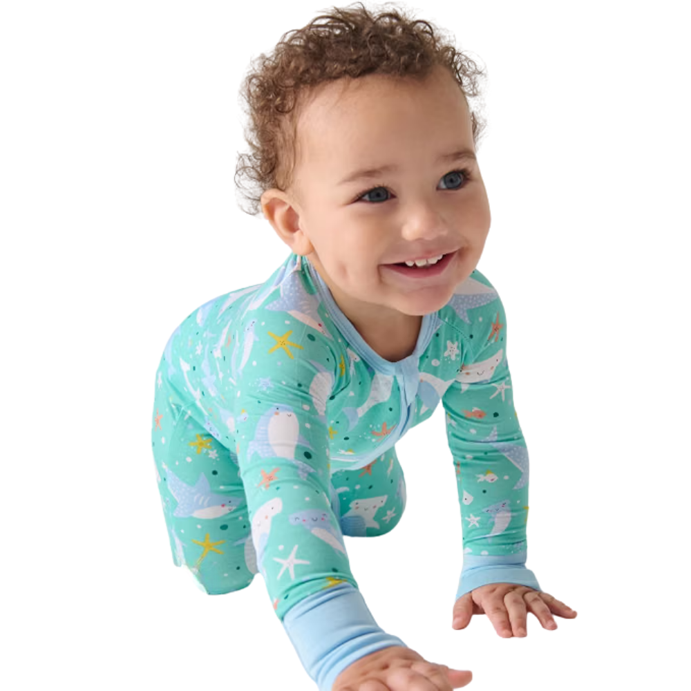 Shark Blue Baby Romper With Convertible Zipper, Shark Ocean Baby Romper Convertible BB0425