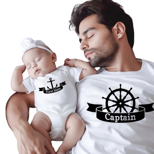 Captain First Mate Matching Daddy And Baby T Shirt, Nautical Dad And Baby Matching Father Day Shirts ET0979