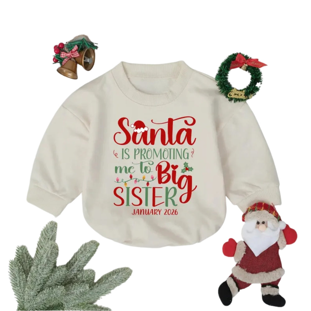 Santa Is Promoting Me To Big Sister Baby Romper Sweatshirt, Christmas Pregnancy Announcement Baby Romper Sweatshirt BB0936