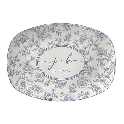 Personalized Couple Initials Name And Date Floral Plate Toile De Jouy, Custom Wedding Platter WD0283