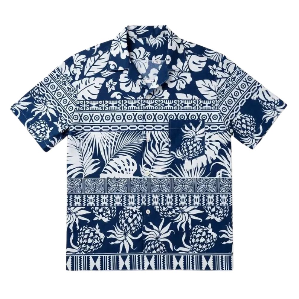 Tribal Tropical Blue And White Hawaiian Matching Shirts For Family, Family Tribal Matching Hawaiian Shirts ET0540