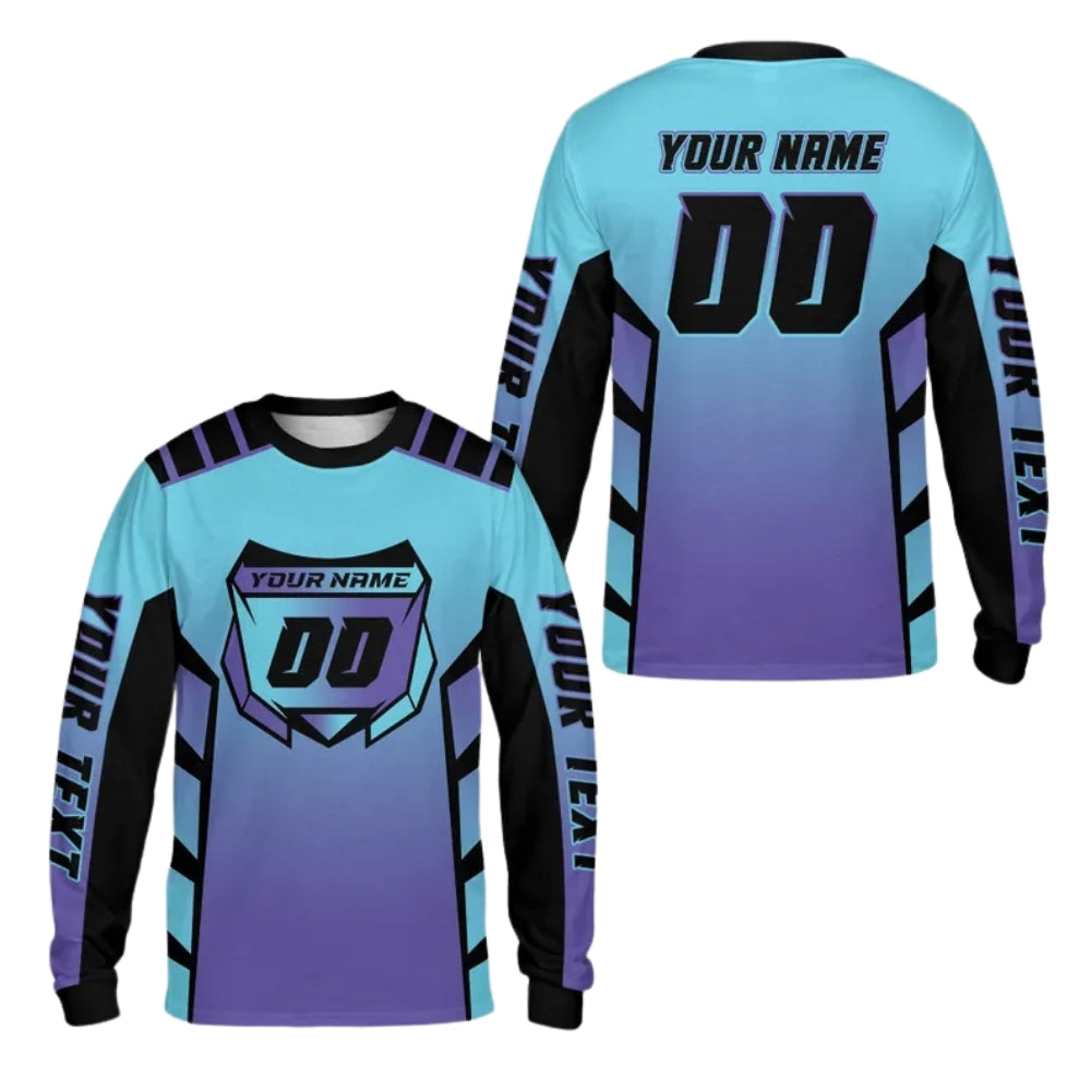 Custom Blue Purple Motocross Mens Jersey Long Sleeve, Custom Racing Dirt Bike Shirts ME0063