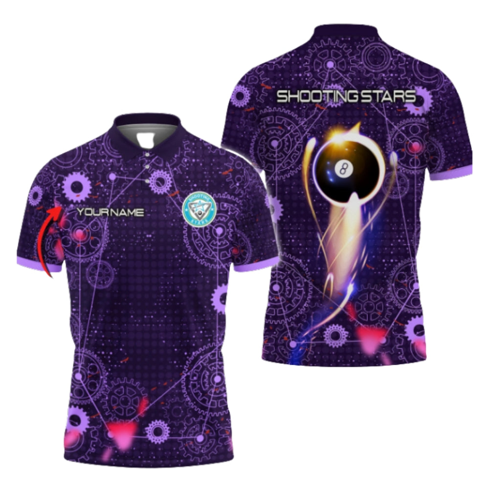 Custom Shooting Stars 8 Ball Gear Billiard Polo Shirts For Men, Custom Billiard Shirts BIZ0268