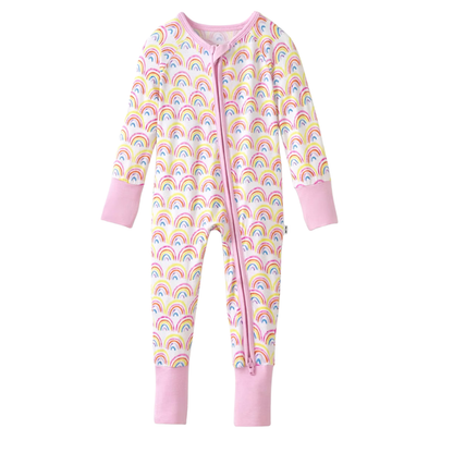 Rainbow Pink Baby Convertible Zipper Romper, Rainbow Convertible Romper For Baby BB0426