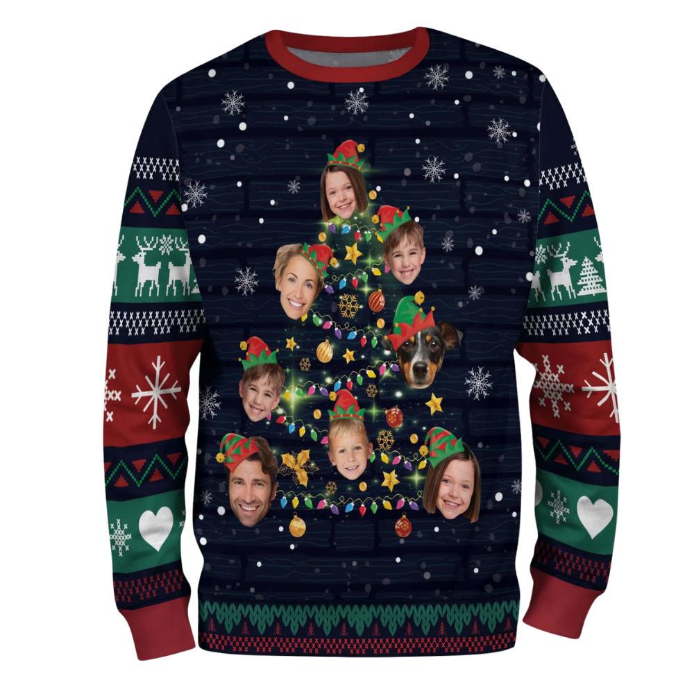 Custom Faces Family Tree Ugly Christmas Sweatshirt, Custom Funny Photo Christmas Sweatshirt  2D1102