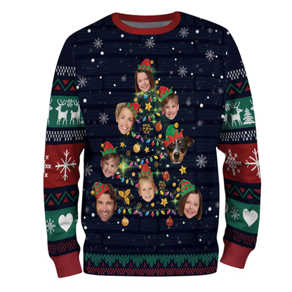 Custom Faces Family Tree Ugly Christmas Sweatshirt, Custom Funny Photo Christmas Sweatshirt  2D1102