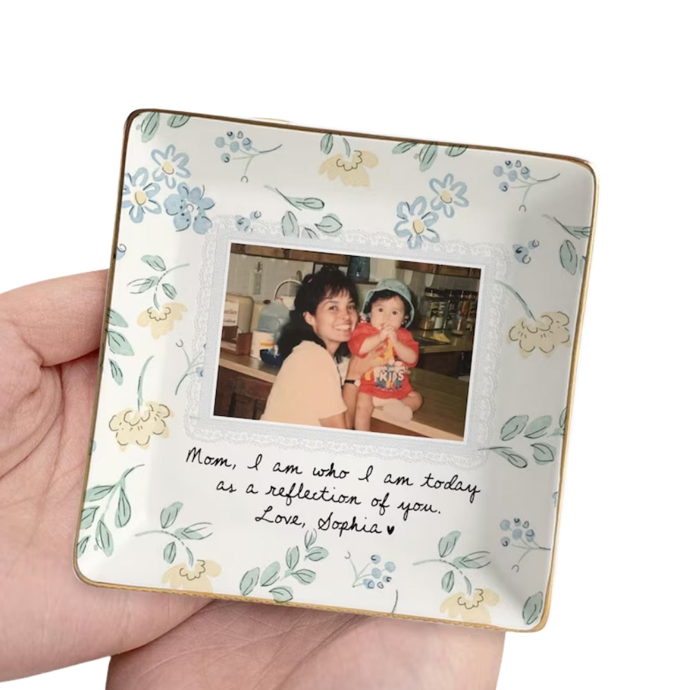 Custom Photo Mother of The Bride Floral Ring Dish, Personalized Floral Wedding Jewelry Dish for Mom WD0245