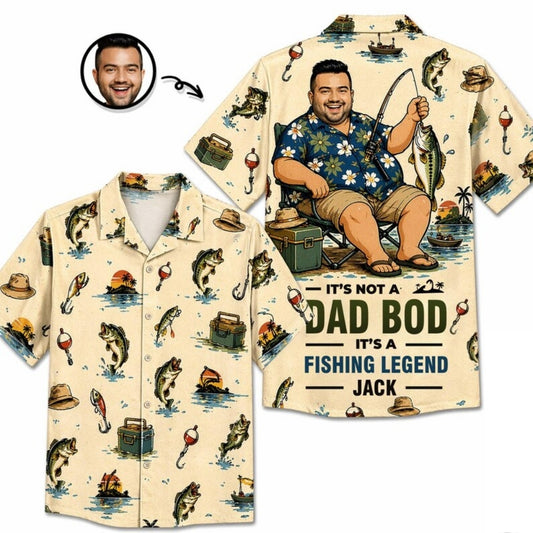 It's Not A Dad Bod It's A Fishing Legend Custom Photo Fishing Hawaiian Shirt For Dad, Custom Funny Fishing Hawaiian Shirts For Father Day HE0228