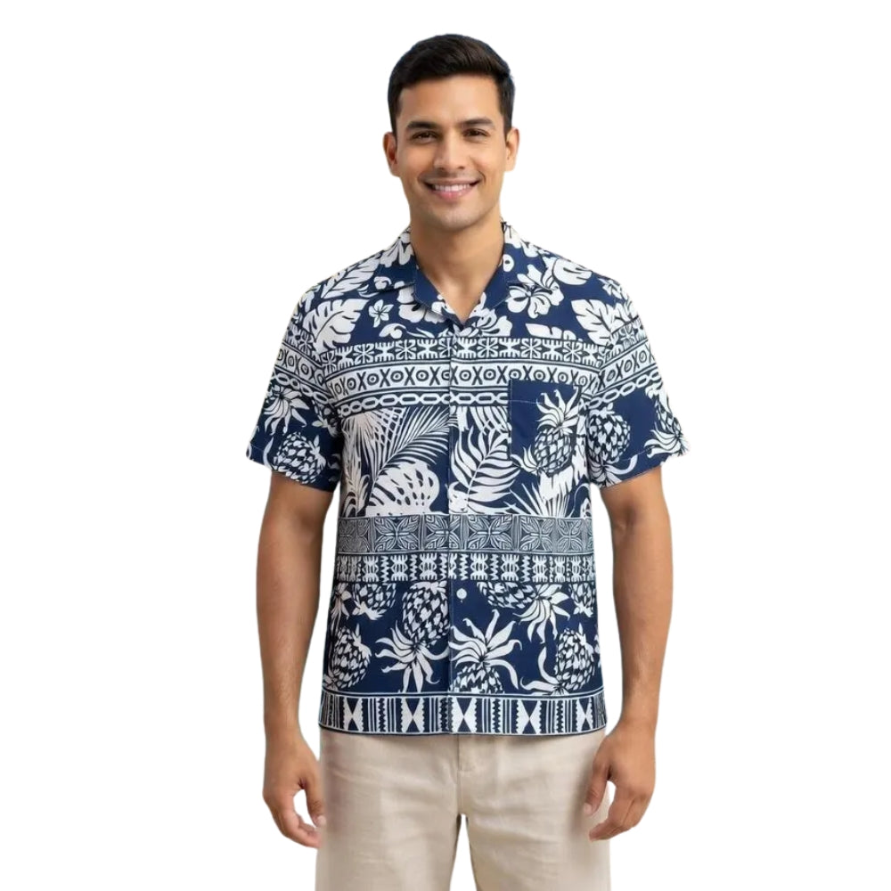 Tribal Tropical Blue And White Hawaiian Matching Shirts For Family, Family Tribal Matching Hawaiian Shirts ET0540