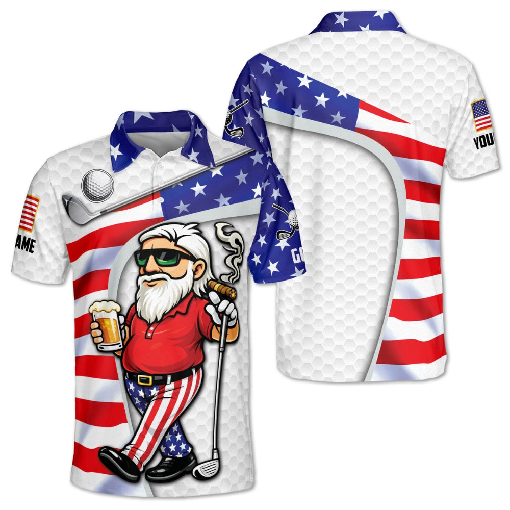 Man And Beer Custom USA Flag Golf Polo Shirt Men, Custom 4th Of July Golf Shirts GB0015