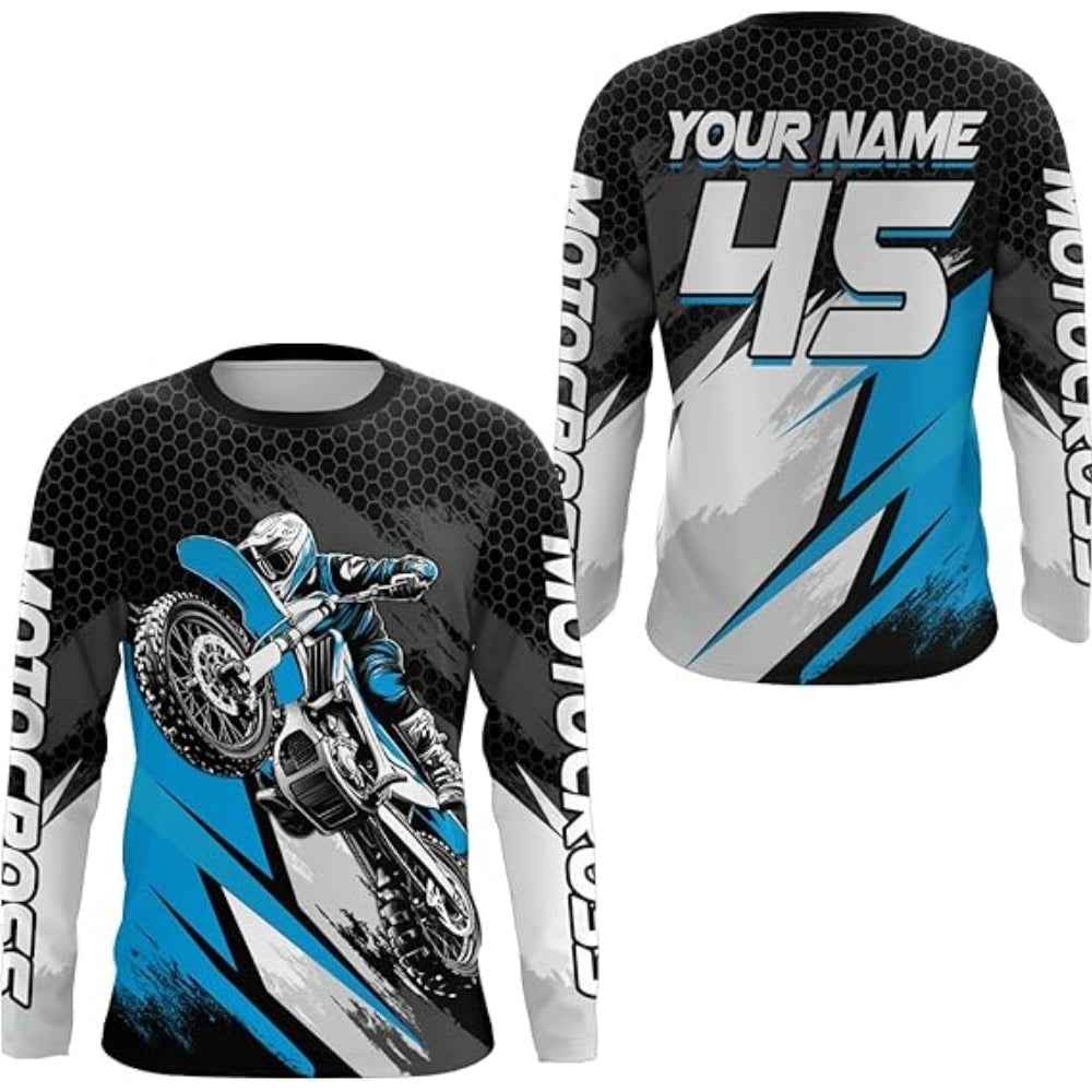 Custom Blue Motocross Racing Long Sleeve Jesey For Men, Motocross Jersey Custom MZ0023