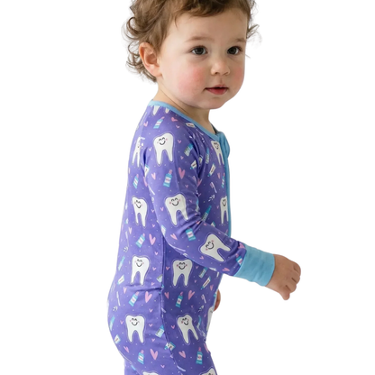 Brushing Teeth Purple Baby Romper Convetible Zipper, Teeth Baby Romper Convertible BB0892