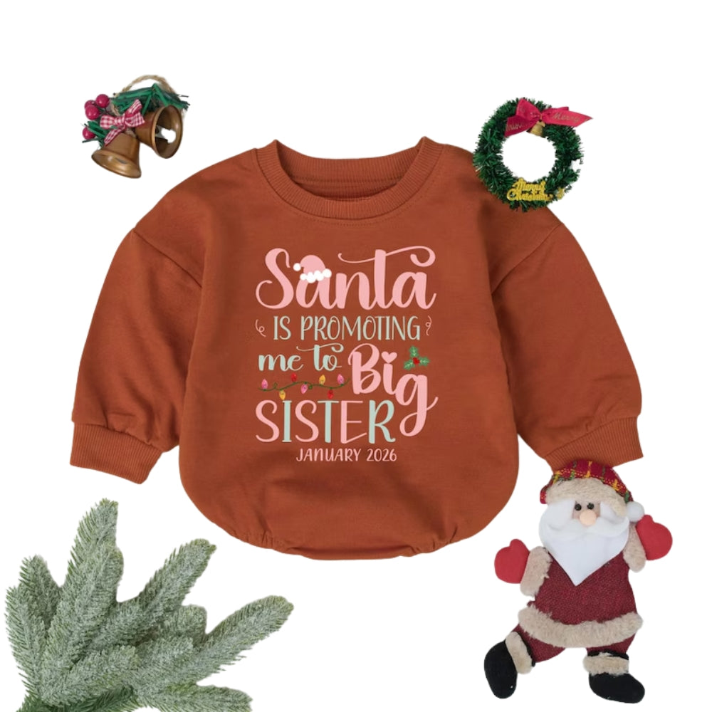 Santa Is Promoting Me To Big Sister Baby Romper Sweatshirt, Christmas Pregnancy Announcement Baby Romper Sweatshirt BB0936
