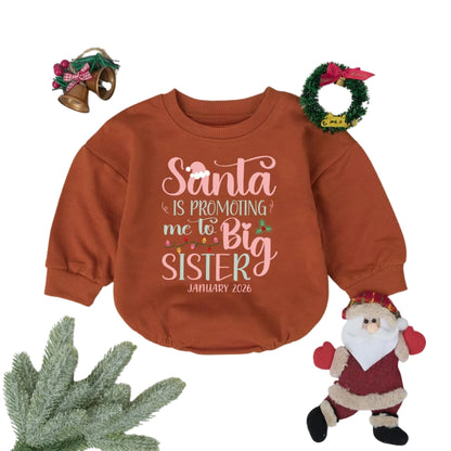 Santa Is Promoting Me To Big Sister Baby Romper Sweatshirt, Christmas Pregnancy Announcement Baby Romper Sweatshirt BB0936