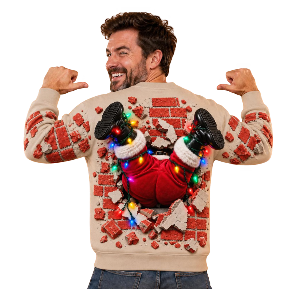 Funny Stuck Santa Christmas 3D Sweatshirt, Funny Xmas Sweater 2D1159