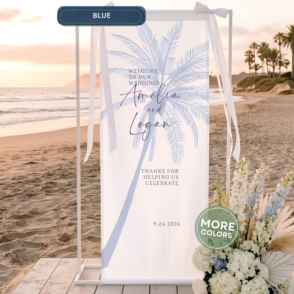Custom Palm Tree Wedding Fabric Welcome Sign, Custom Beach Wedding Welcome Banner WD0911