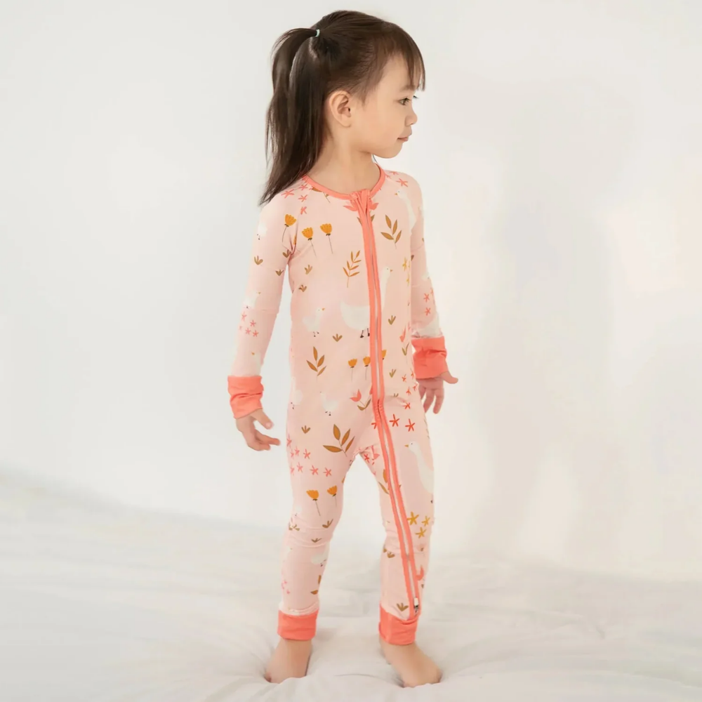 Goose Floral Pink Baby Convertible Zippy Romper, Goose Baby Girl Romper Convertible BB0829