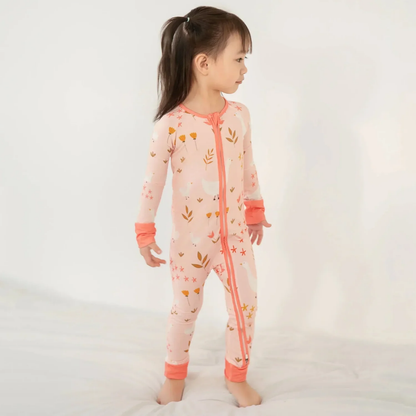 Goose Floral Pink Baby Convertible Zippy Romper, Goose Baby Girl Romper Convertible BB0829