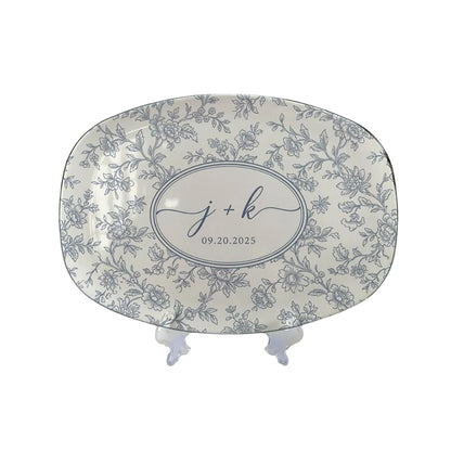 Personalized Couple Initials Name And Date Floral Plate Toile De Jouy, Custom Wedding Platter WD0283