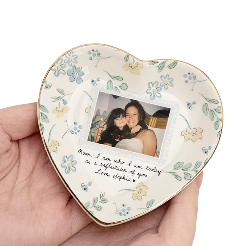 Custom Photo Mother of The Bride Floral Ring Dish, Personalized Floral Wedding Jewelry Dish for Mom WD0245