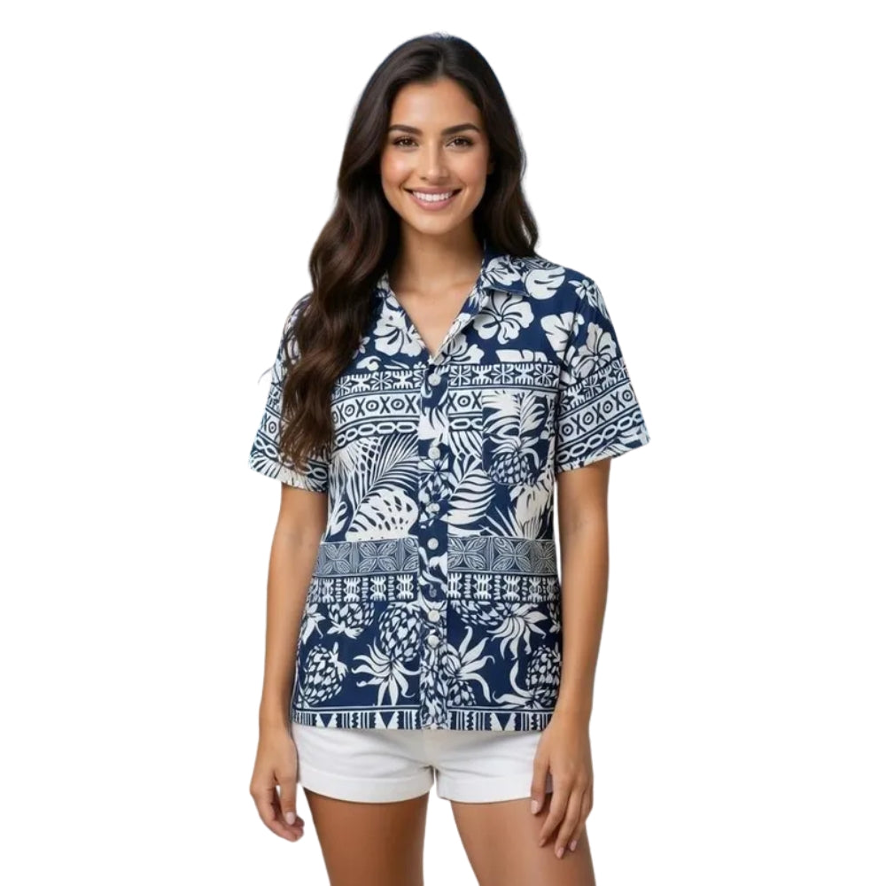 Tribal Tropical Blue And White Hawaiian Matching Shirts For Family, Family Tribal Matching Hawaiian Shirts ET0540