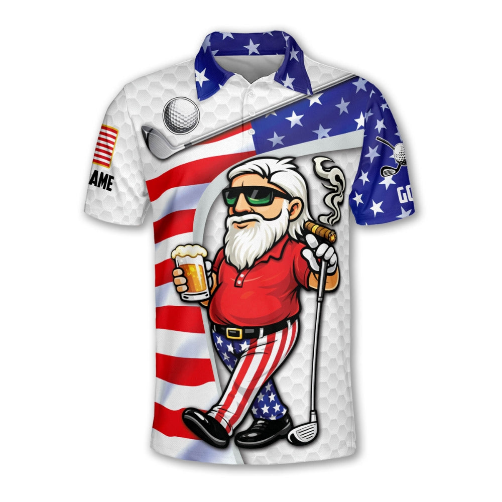 Man And Beer Custom USA Flag Golf Polo Shirt Men, Custom 4th Of July Golf Shirts GB0015