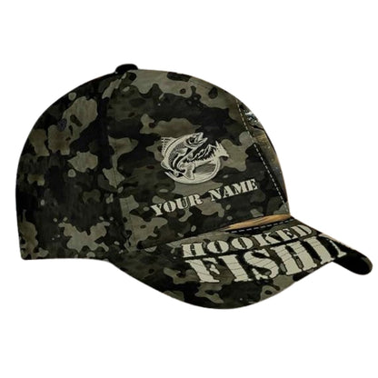 Hooked On Fishing Custom Bass Fishing Camo Baseball Cap, Custom Camo Caps For Fishing Lovers CP0251