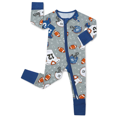 Football Pattern Baby Convertible Zippy Romper, Football Romper Convertible Baby BB0606