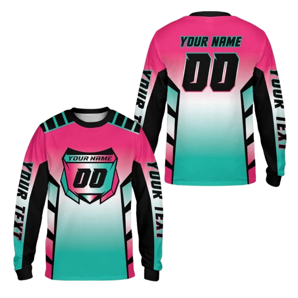 Custom Blue Purple Motocross Mens Jersey Long Sleeve, Custom Racing Dirt Bike Shirts ME0063