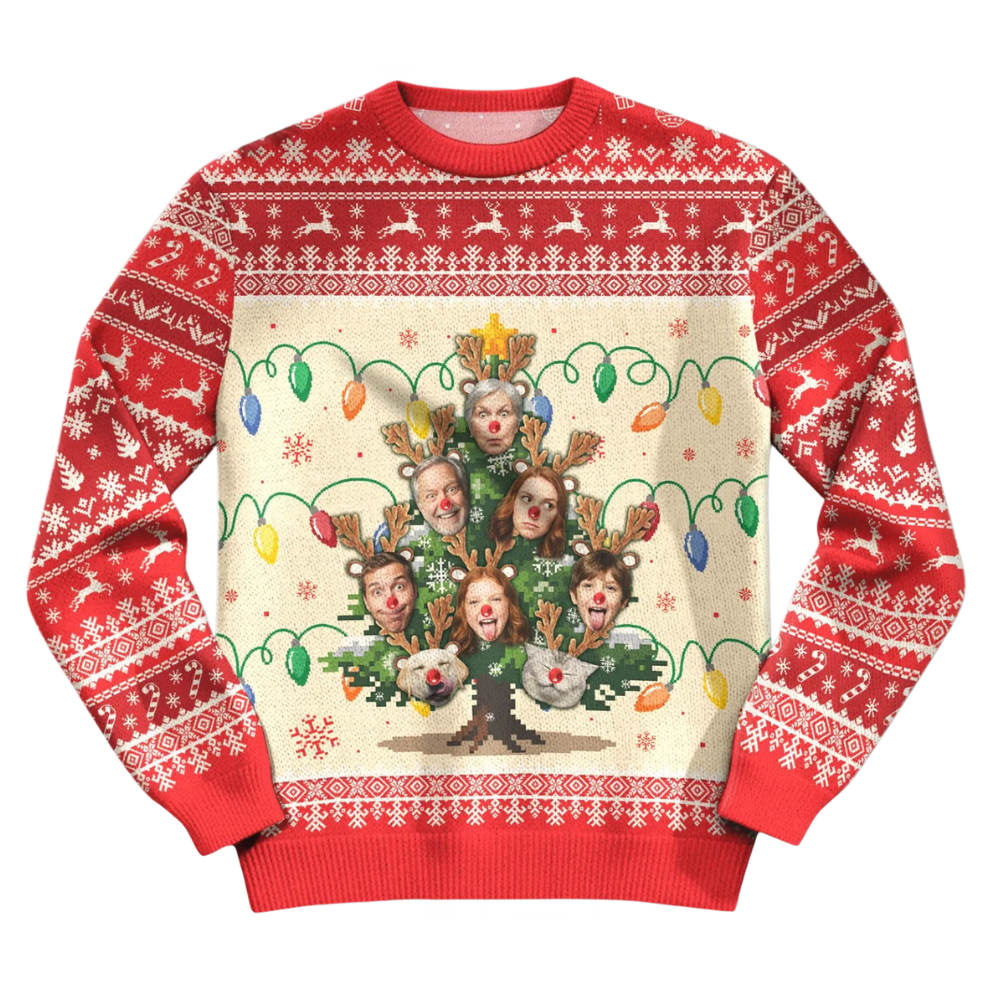 Christmas Tree Custom Faces Family Ugly Sweatshirt 3D Print, Personalized Funny Christmas Sweatshirt 2D1103