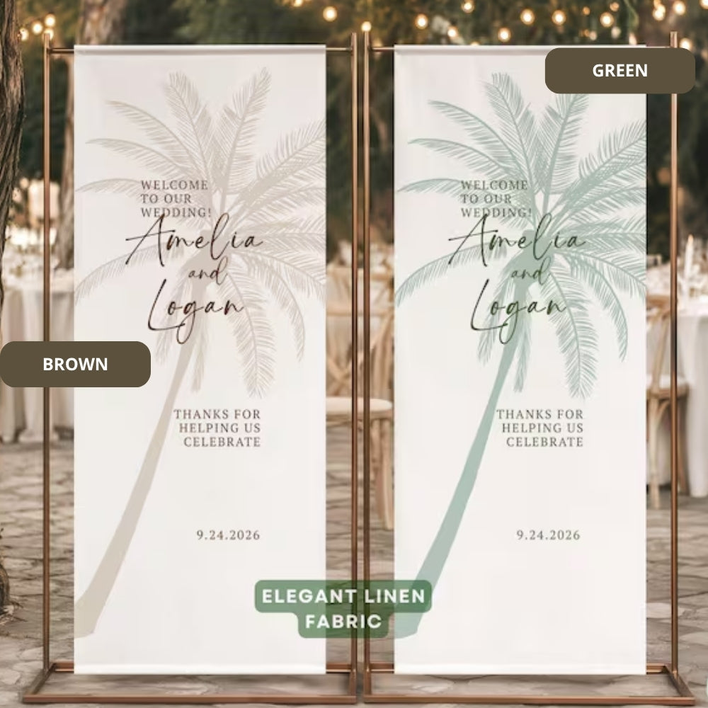 Custom Palm Tree Wedding Fabric Welcome Sign, Custom Beach Wedding Welcome Banner WD0911